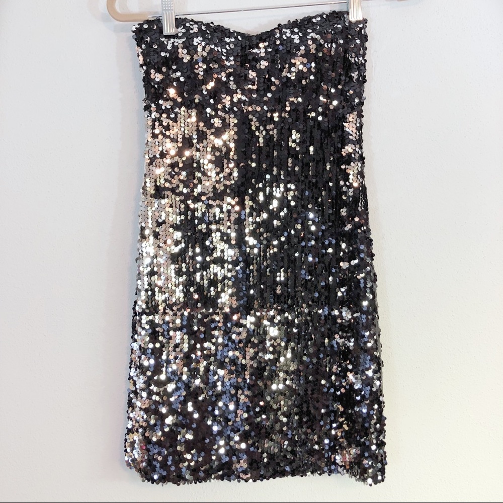 Arden B dress black full sequin strapless tube Sm